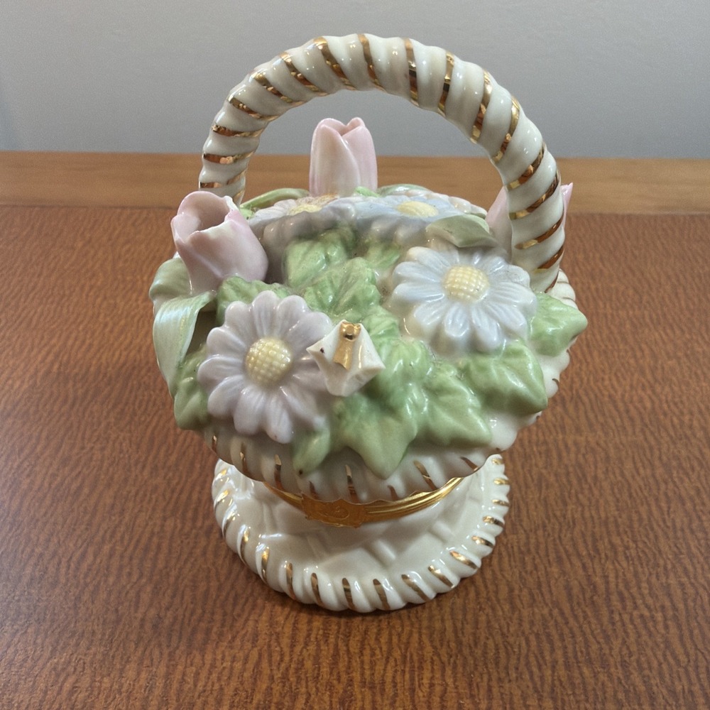 Lenox Flower Basket Trinket Box Missing Butterfly Surprise Inside!